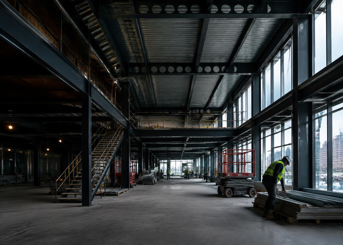 Modern commercial construction site interior